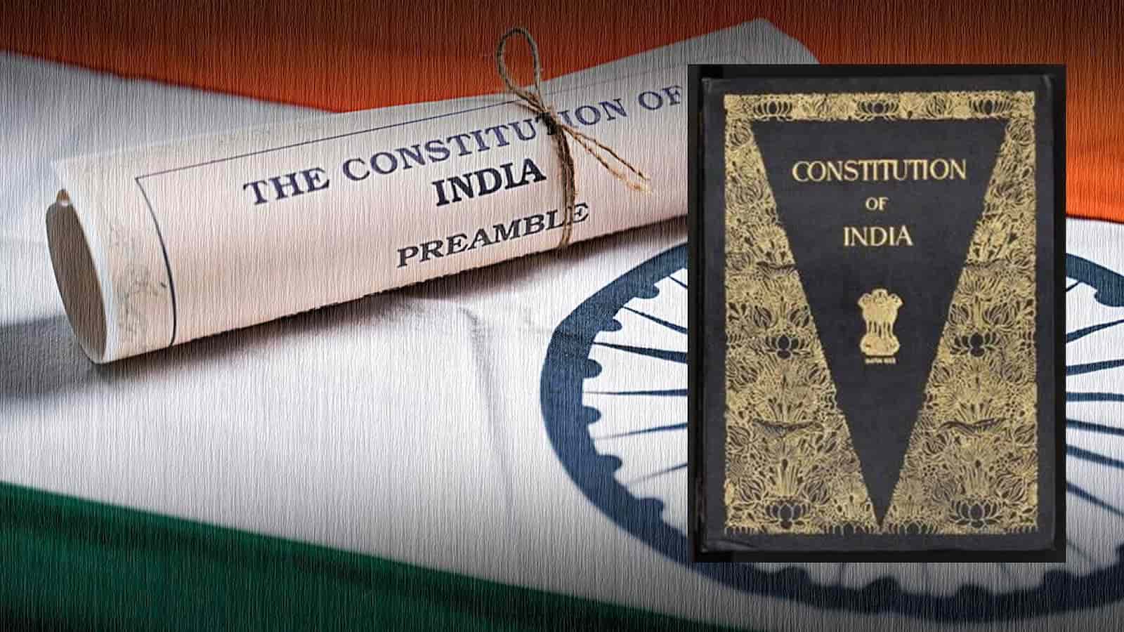 Illustration of the Indian Constitution as the moral foundation of the Republic of India with the Preamble in focus