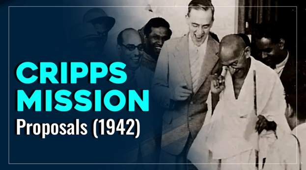 Illustration of Cripps Mission 1942 with Gandhi and British delegation