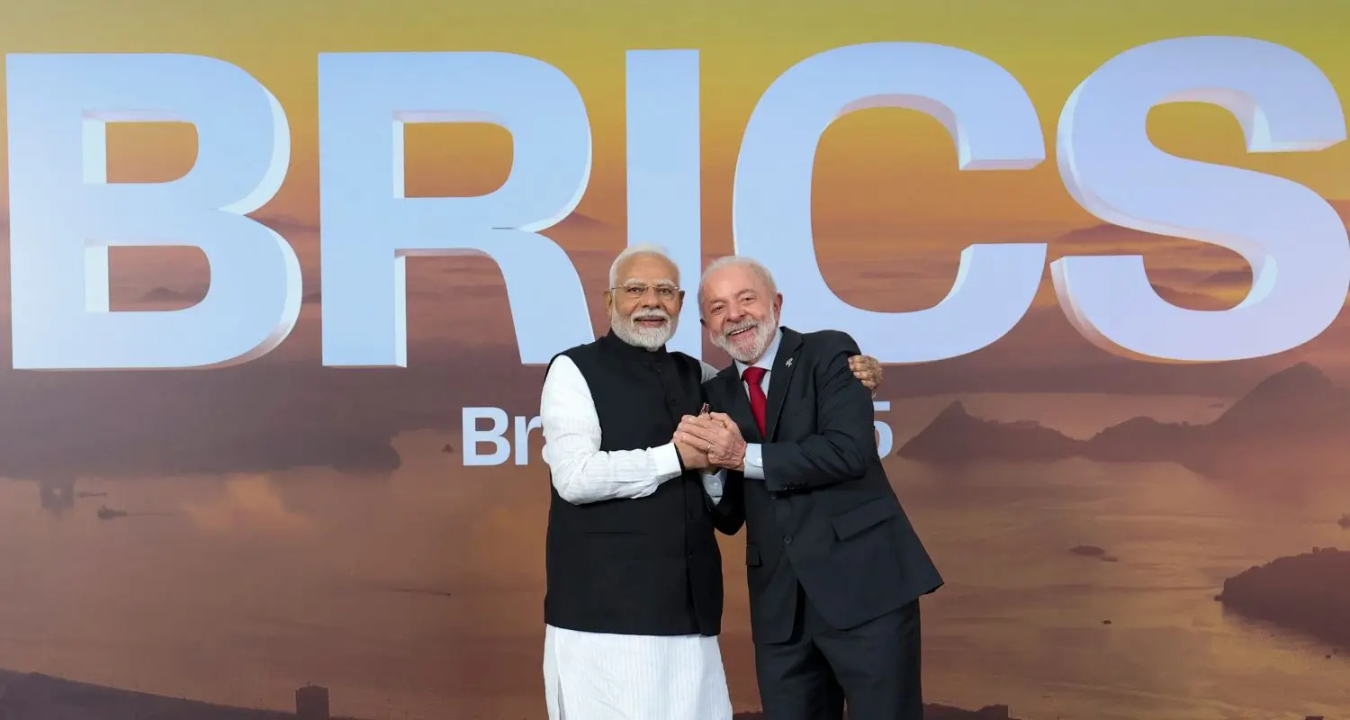 Prime Minister Modi addressing BRICS Summit 2025 on creating a balanced multipolar world order.